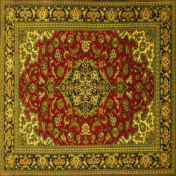Ahgly Company Indoor Square Medallion Yellow Traditional Area Rugs, 5' Square
