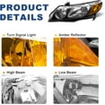 thumbnail image 4 of AS Headlight Assembly for 2006 2007 2008 2009 2010 2011 Honda Civic 4 Door Sedan Headlamp with Black Housing Amber Reflector Clear Park Lens Driver and Passenger Side Pair, 4 of 7