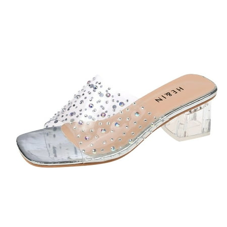 

HSMQHJWE Clear Wedge Heels For Women Women s Wedge Sandals Clear Lucite Slip On Open Toe Fashion High Heeled Pumps Sandal Silver 7)