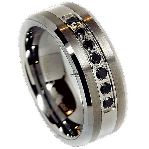 Tungsten Rings for Men Wedding Bands for Him Womens Wedding Bands for Her 8mm Black Diamonds Ring Size 7-15