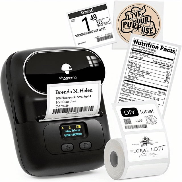 M110 Thermal Label Makers - Portable BT Thermal Label Maker Printer For Barcode, Clothing, Jewelry, Retail, Mailing, Compatible With Android, IOS, Windows & Mac, With 1 Roll 40×30mm Label