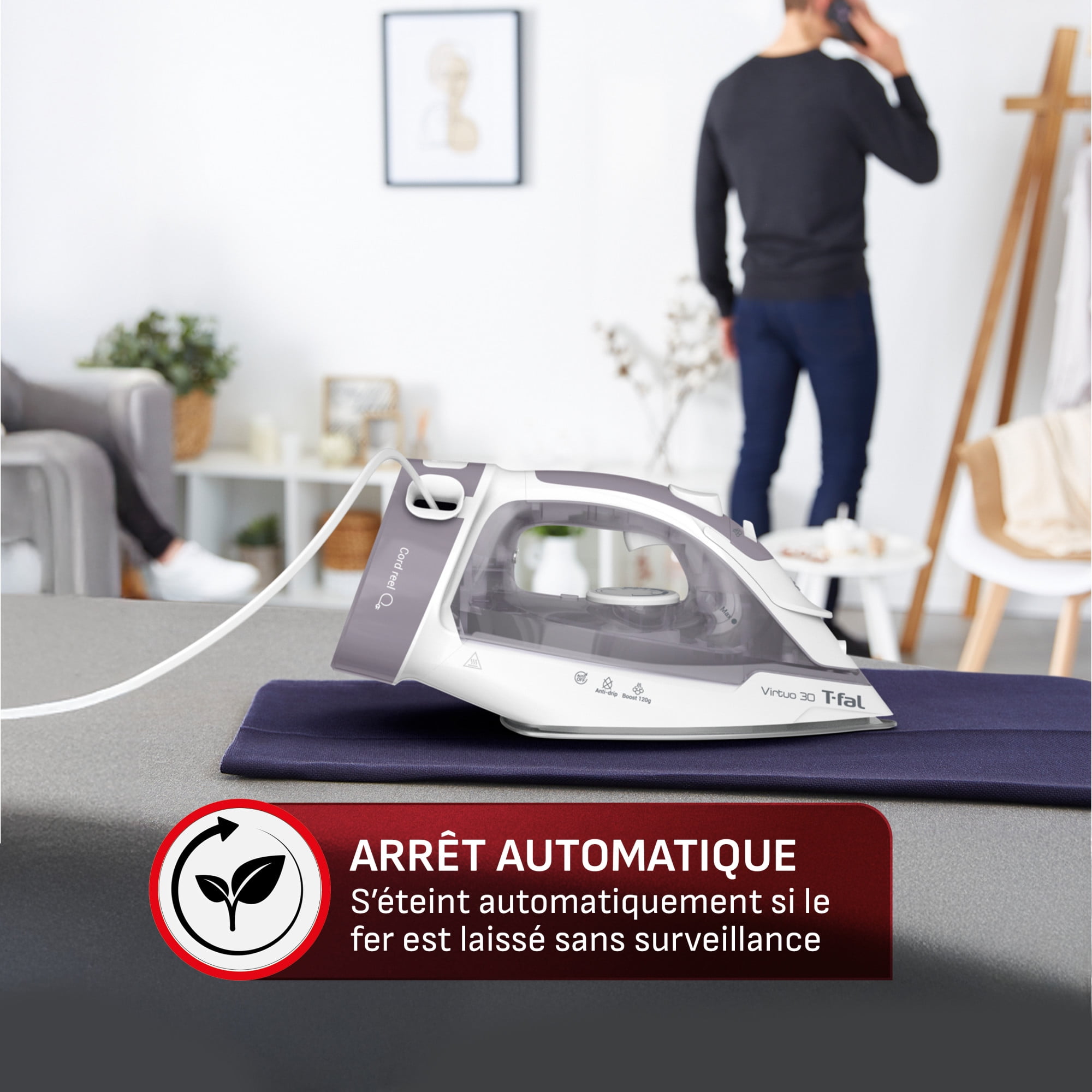 Fer à vapeur Virtuo 30, 1500 W avec cordon rétractable, semelle en céramique et arrêt automatique