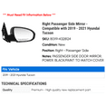 thumbnail image 2 of Right Passenger Side Mirror - Compatible with 2019 - 2021 Hyundai Tucson 2020, 2 of 2