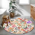 thumbnail image 3 of Round Rugs 3 Ft, Watercolor Floral Non Slip Area Rugs for Kitchen Bedroom Entryway, Retro Botanical Flowers Leaves Spring Beige Washable Carpet Runner Rug Floor Mats for Bedroom Home Decor, 3 of 8