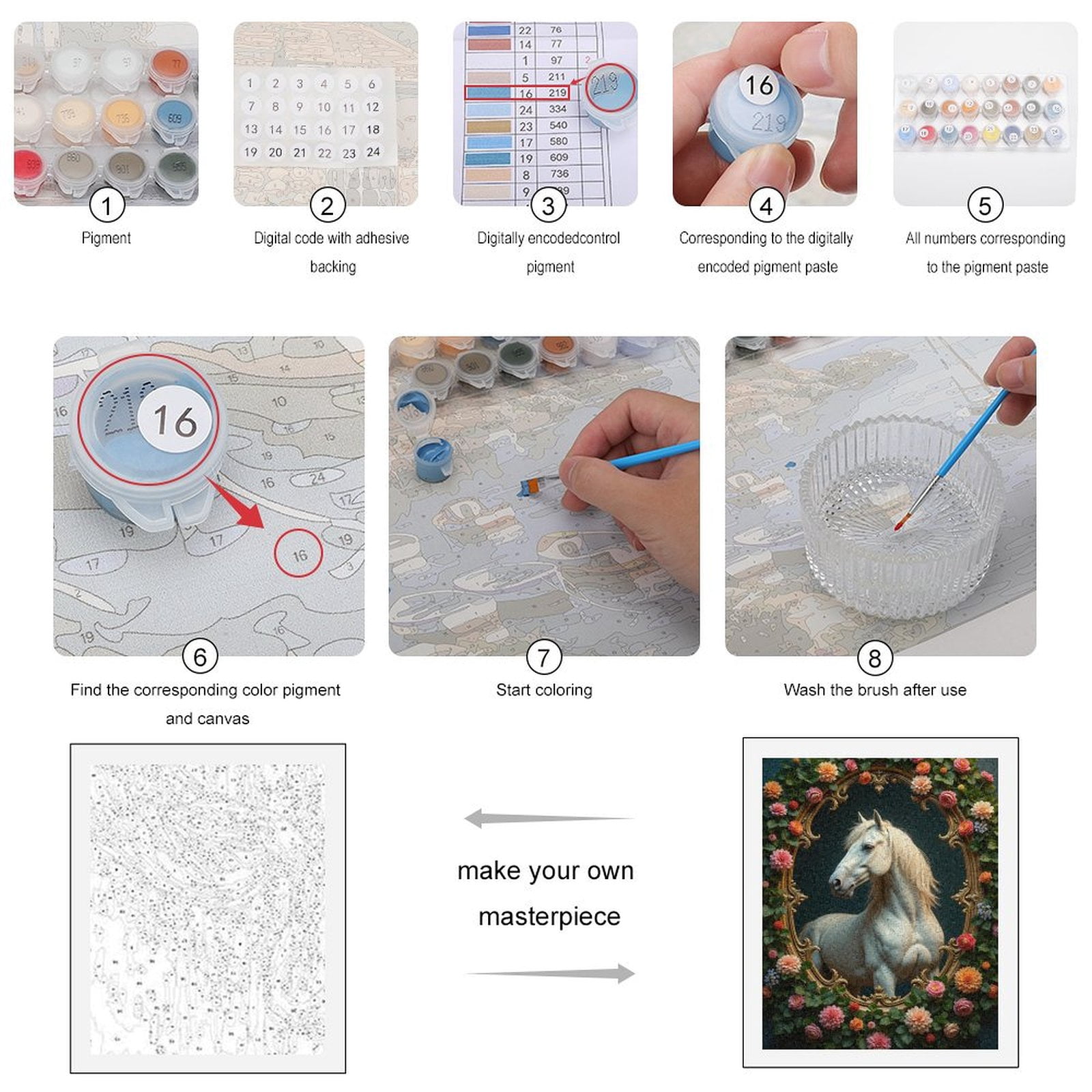 Paint By Numbers Kit for Adults Beginner - DIY White Horse Floral Frame Art Canvas Painting Kits for Adults, Frameless Paint By Number for Adults for Home Wall Decor 16x20 Inch