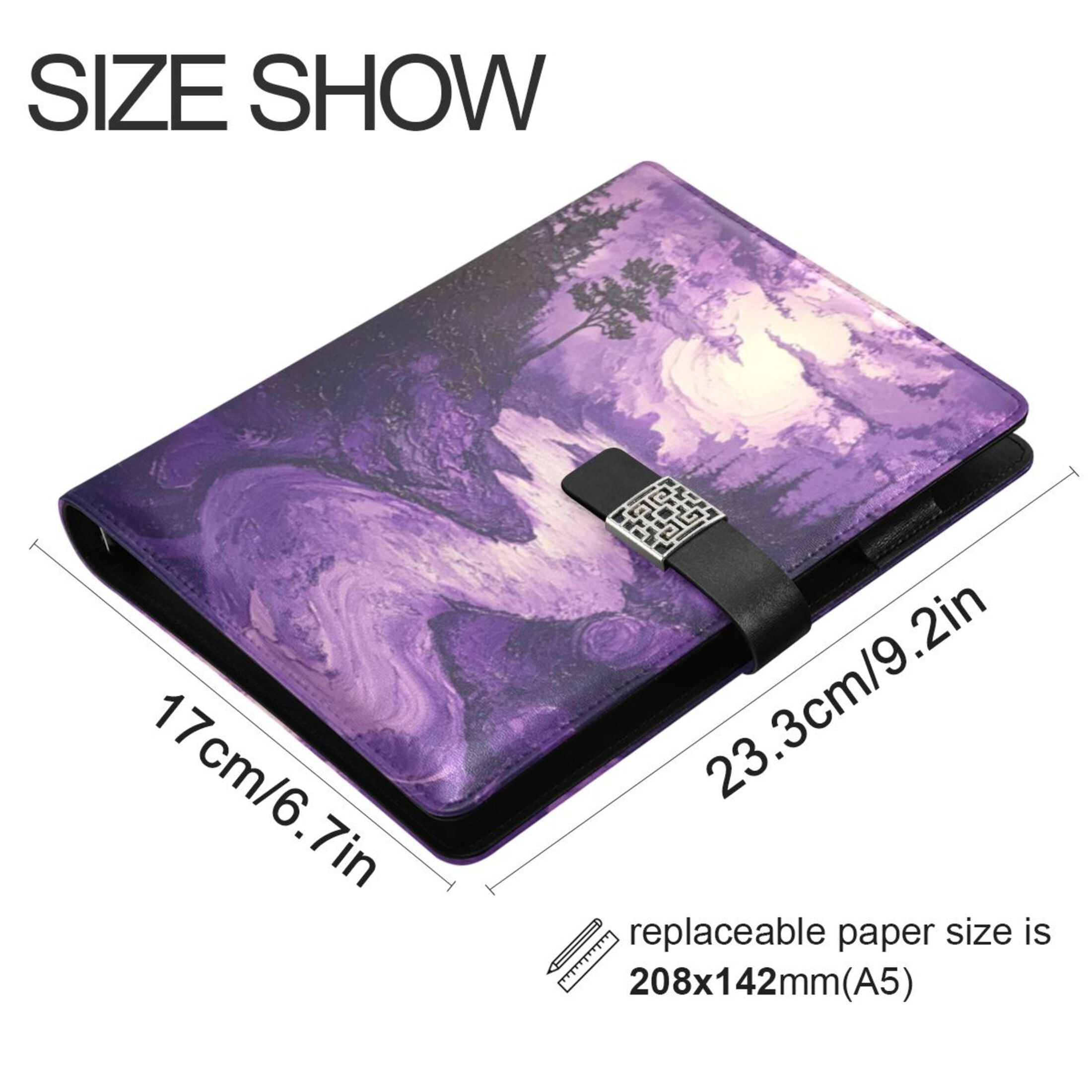 Leather Planner Leather Notebook Notebook Journal Binder Design Pen Pocket Design Convenient for Storage Purple Forest Pattern