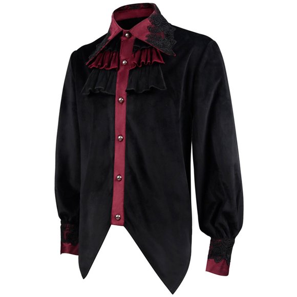 EQWLJWE Summer Saving Clearance ! Men Gothic Pullover Long Sleeve Ruffled Renaissance Shirt Steampunk Trumpet Sleeve Top Medieval Costume Clothing Autumn Long Sleeve Top for Man