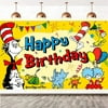 Dr. Seuss Birthday Party Backdrop, Dr. Seuss Birthday Party Decorations for Boy and Girls, TV Show Cat in The Hat Theme Party Supplies Birthday Banner Photography Background 5x3ft
