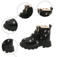 thumbnail image 6 of Girls Snow Boots Thickened Warm Furry Lined Floral Embroidery Lace up Zipper Winter Booties Thick Lug Sole Round Toe Leather Kids Ankle Boots 1 Big Kid Black, 6 of 6