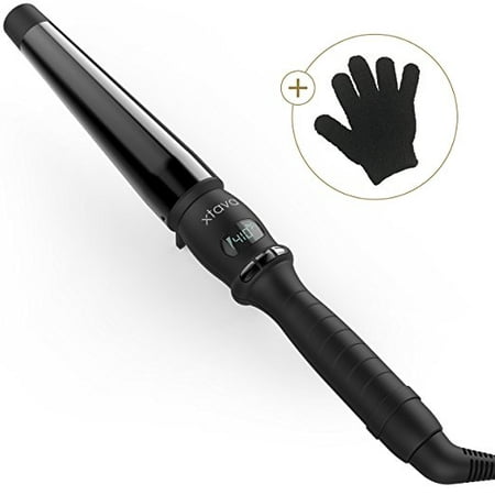 xtava It Hair Curling Wand 1-1.5 Inch Professional Dual Voltage Hair Wand with Ceramic Barrel Cool Tip & Auto Shut Off - Curling Iron for Long & Short Hair with FREE Heat Resistant (The Best Curling Wand For Long Hair)