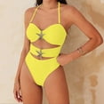 thumbnail image 4 of Daiosportswear Women's Bandeau Style Swimsuit, Halter Neck Bathing Suit with Starfish Details Yellow-A XL(XL), 4 of 7