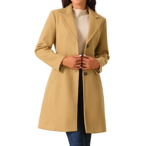 DARING DIVA Women's Single Breasted Peacoat Winter Notched Lapel Overcoat Khaki S