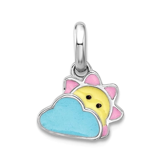925 Sterling Silver Rhodium Plated Enamel Sun and Cloud Pendant Necklace 13.65x9.5mm Wide 1.6mm Thick Pendant