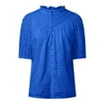 thumbnail image 6 of ORT Women's Summer Tops Dressy Casual Short Sleeve V Neck Buttons Hollow Out Lace Embroidered Blouses Shirts(Z2-Blue,S), 6 of 7