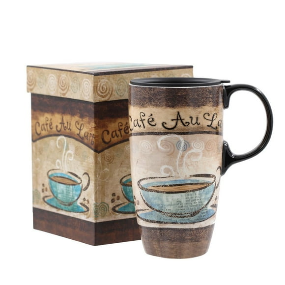 Topadorn Tasses de Voyage en Céramique Hautes 17 oz. Couvercle Scellé avec Boîte de Couleur et Poignée Tasse à Café, Café
