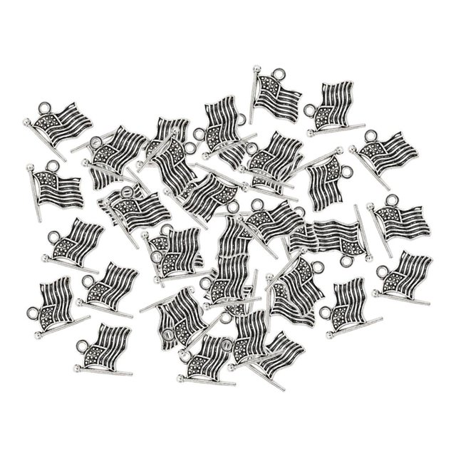 40 Piezas De Plata Vintage EE. UU. Colgante De La Bandera Americana Hallazgos De Cuentas Sunnimix Cuentas de plata con dijes