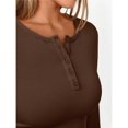 thumbnail image 6 of Women's Long Sleeve Shirts Henley Casual Fall Outfits Fitted Tops Ribbed Fashion Basic Tees Brown XXL, 6 of 8
