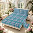 thumbnail image 2 of Manfei Geometric Check King Sheets,Modern Checkered Bedding,Pink Green,4-Piece,1 Flat Sheet,1 Fitted Sheet and 2 Pillowcases, 2 of 6