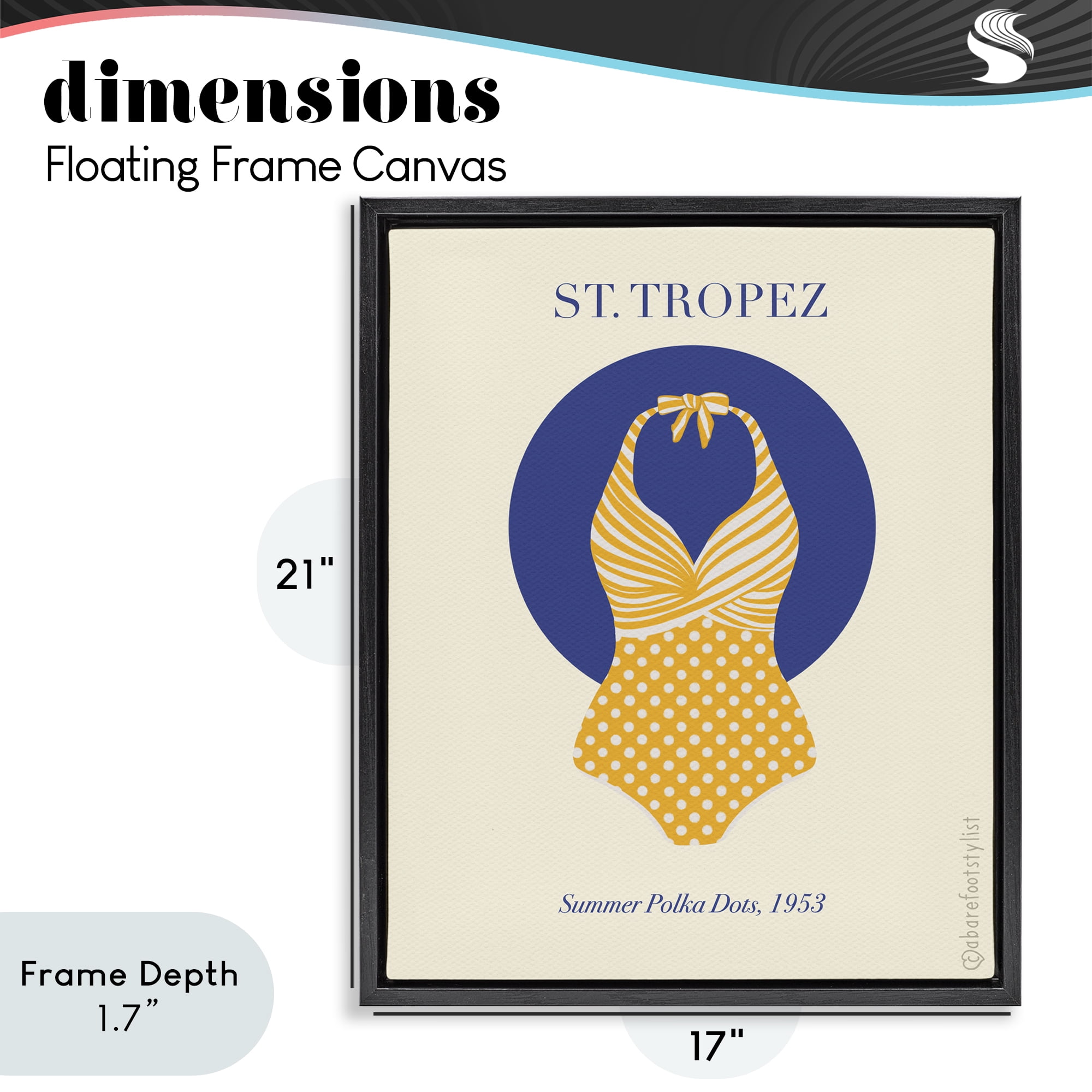Stupell Industries St. Tropez Dotted Swimsuit Black Framed Floater Canvas Wall Art, design by A Barefoot Stylist