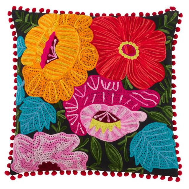 Saro Lifestyle 3148.M18SP 18 in. Embroidered Flower Poly Filled Pillow