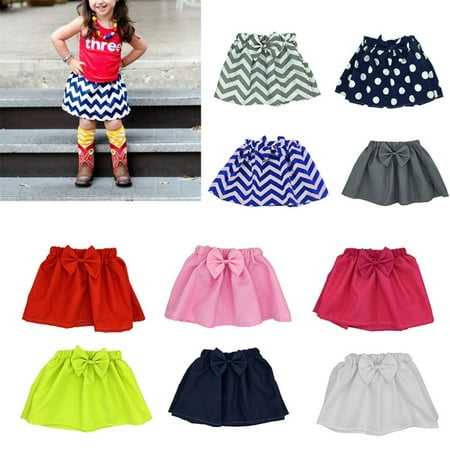 Pleated Bow - Bobora Baby Kids Mini Skirt Girl Pleated Fluffy Skirt Party Dance Skirt Solid Bow Printed Skirts New Year