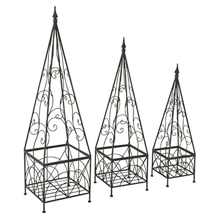 Outdoor Trellis Obelisks set of 3 w/ Scroll Design Metal GardenTowers for Climbing Plants &