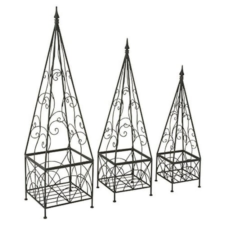Metal Obelisk - Outdoor Trellis Obelisks set of 3 w/ Scroll Design Metal GardenTowers for Climbing Plants & Roses