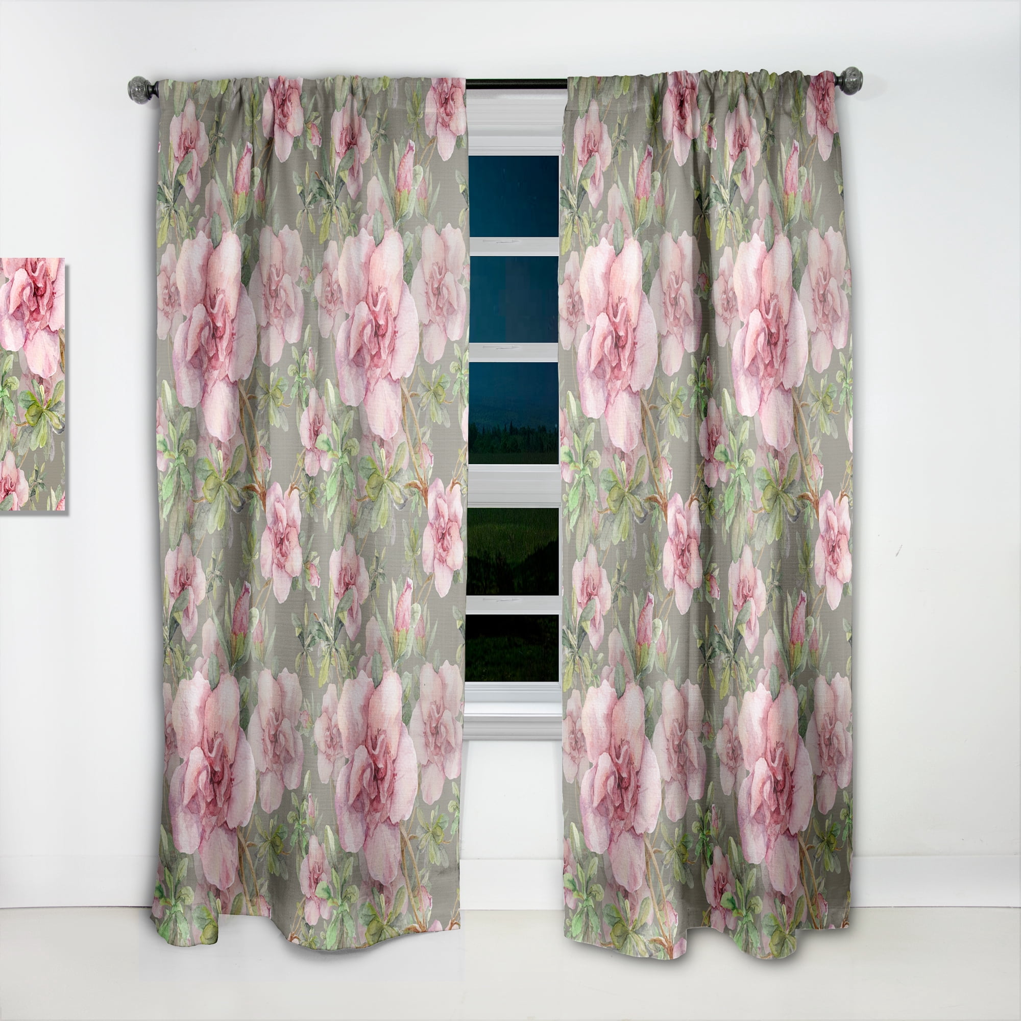 Designart 'Blossom Pink L' Floral Curtain Panel