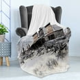 thumbnail image 4 of Western Soft Flannel Fleece Throw Blanket, Old Wooden Wagons from 20's in Ghost Town Antique Wyoming Wheels Artwork Print, Cozy Plush for Indoor and Outdoor Use, 70" x 90", Brown White, by Ambesonne, 4 of 5