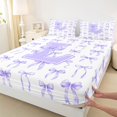 thumbnail image 4 of Manfei Purple Ribbon Bowknot Bed Sheets For Kids,Bow Theme Letter L Monogram King Sheets,4 Pieces, 4 of 6