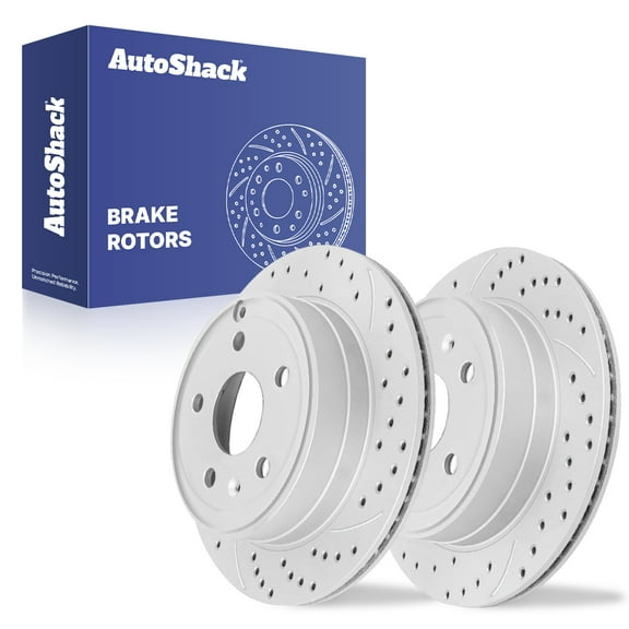 AutoShack Rear Vented Drilled & Slotted Coated Brake Rotors Silver Matte Finish 2-PC Set Replacement for 2010-2017 Chevrolet Equinox 2010-2017 GMC Terrain TurboGuard 11.93" (302.9 mm)