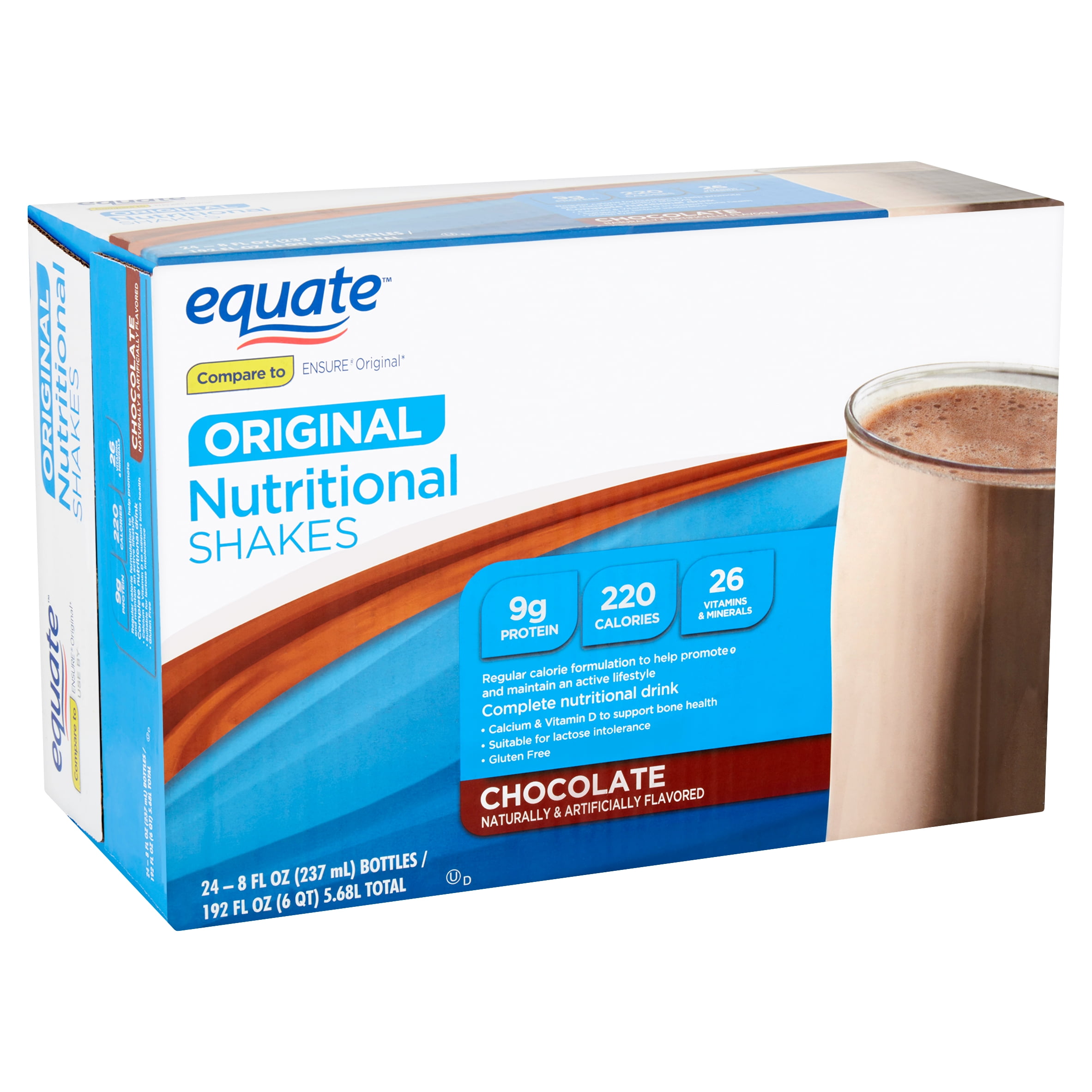 Equate Original Chocolate Nutritional Shakes, 8 fl oz, 24 count