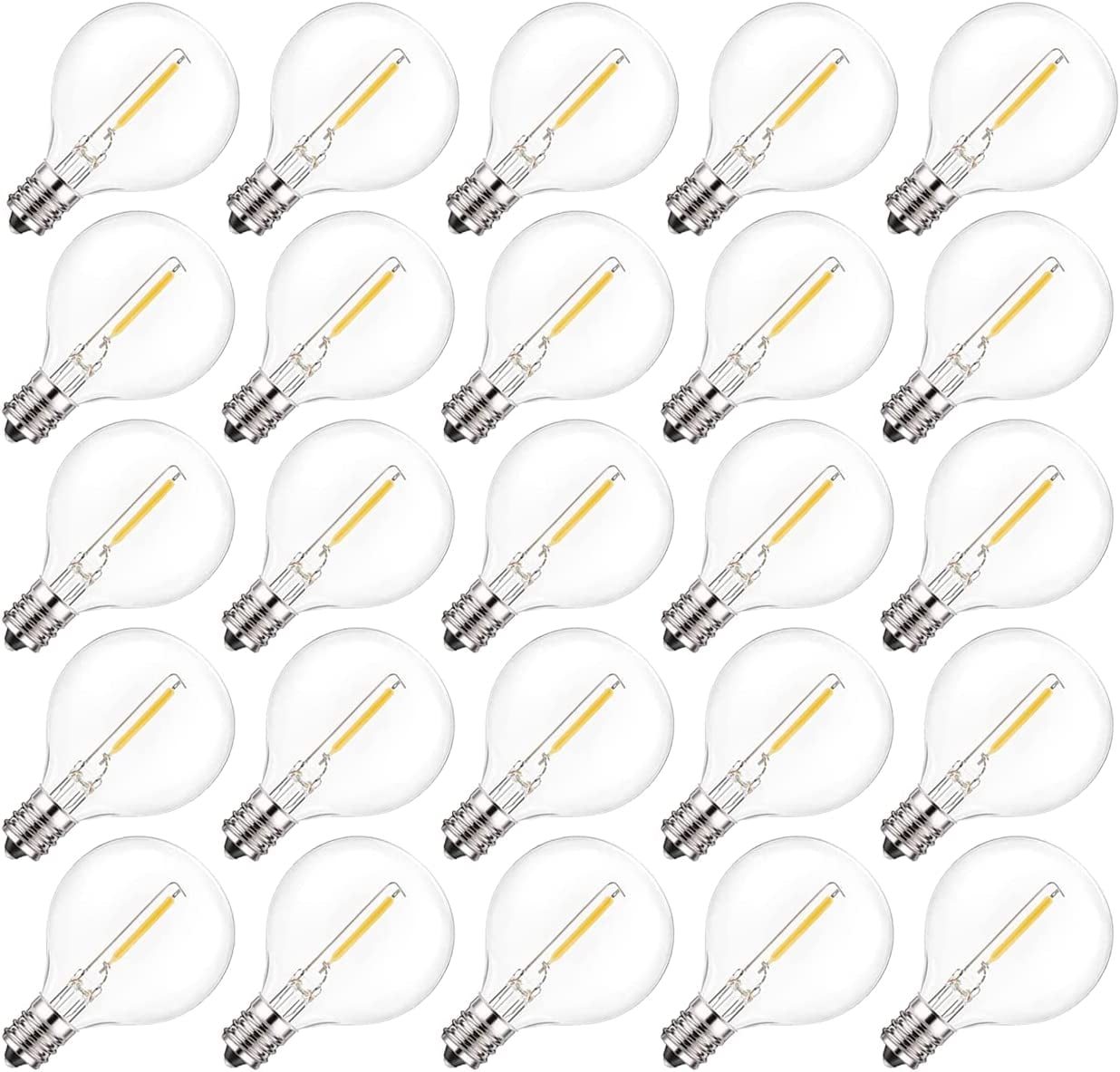 25Pack G40 LED String Light Replacement Bulbs,E12/C7 Candelabra Screw Base Bulb,1W Clear Glass