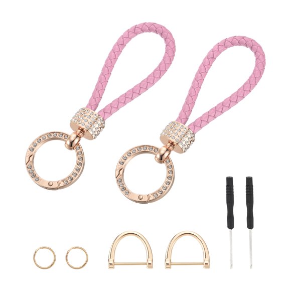 Porte-clés Tressé avec Anneau en Corde Tressée en Cuir avec Anneau en D Rotatif et Tournevis Rose/or 2