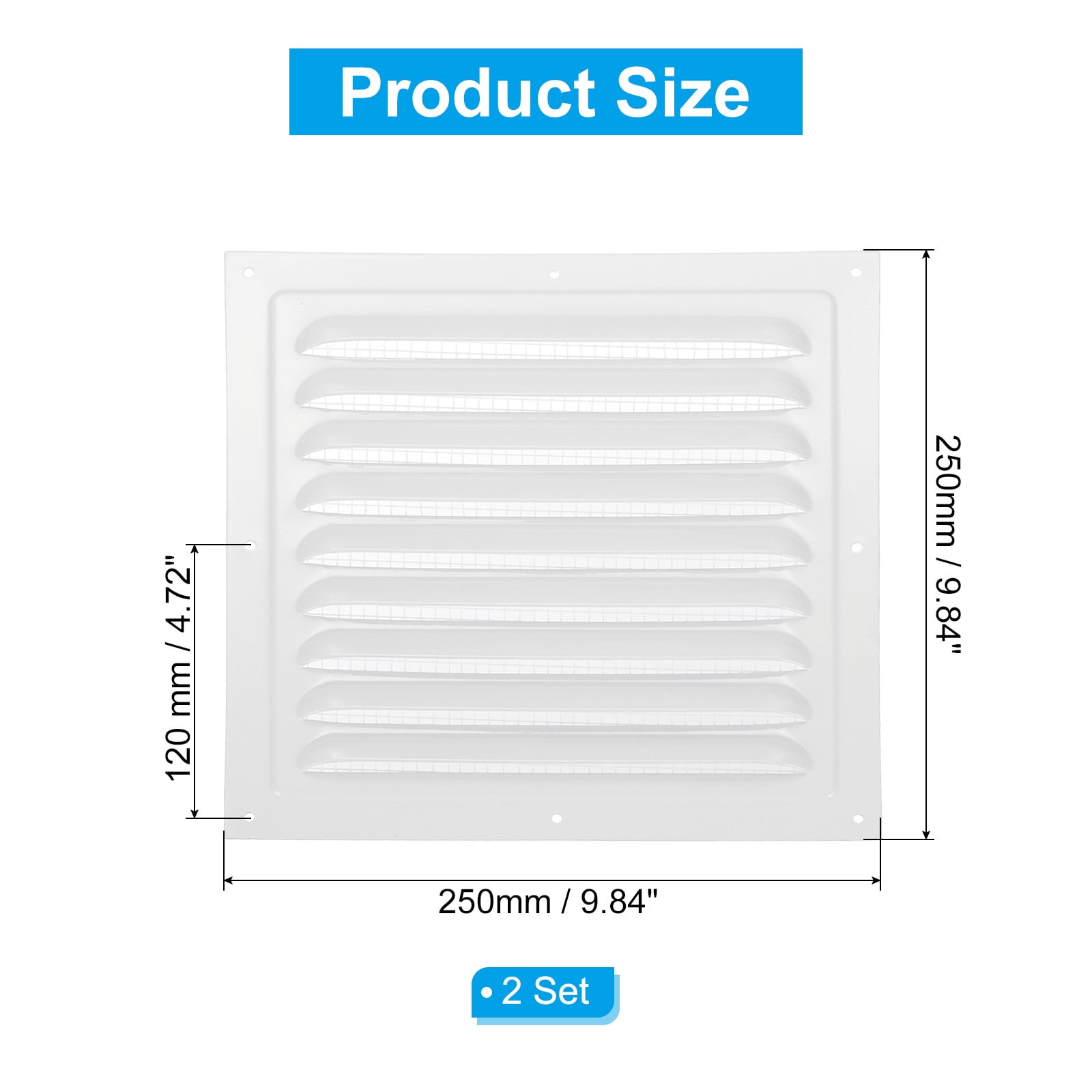 Uxcell Attic Vent Soffit Vent Alloy Rectangular Floor HVAC Air Vent Covers for Louvered Vents Garage Door Vents 10x10"