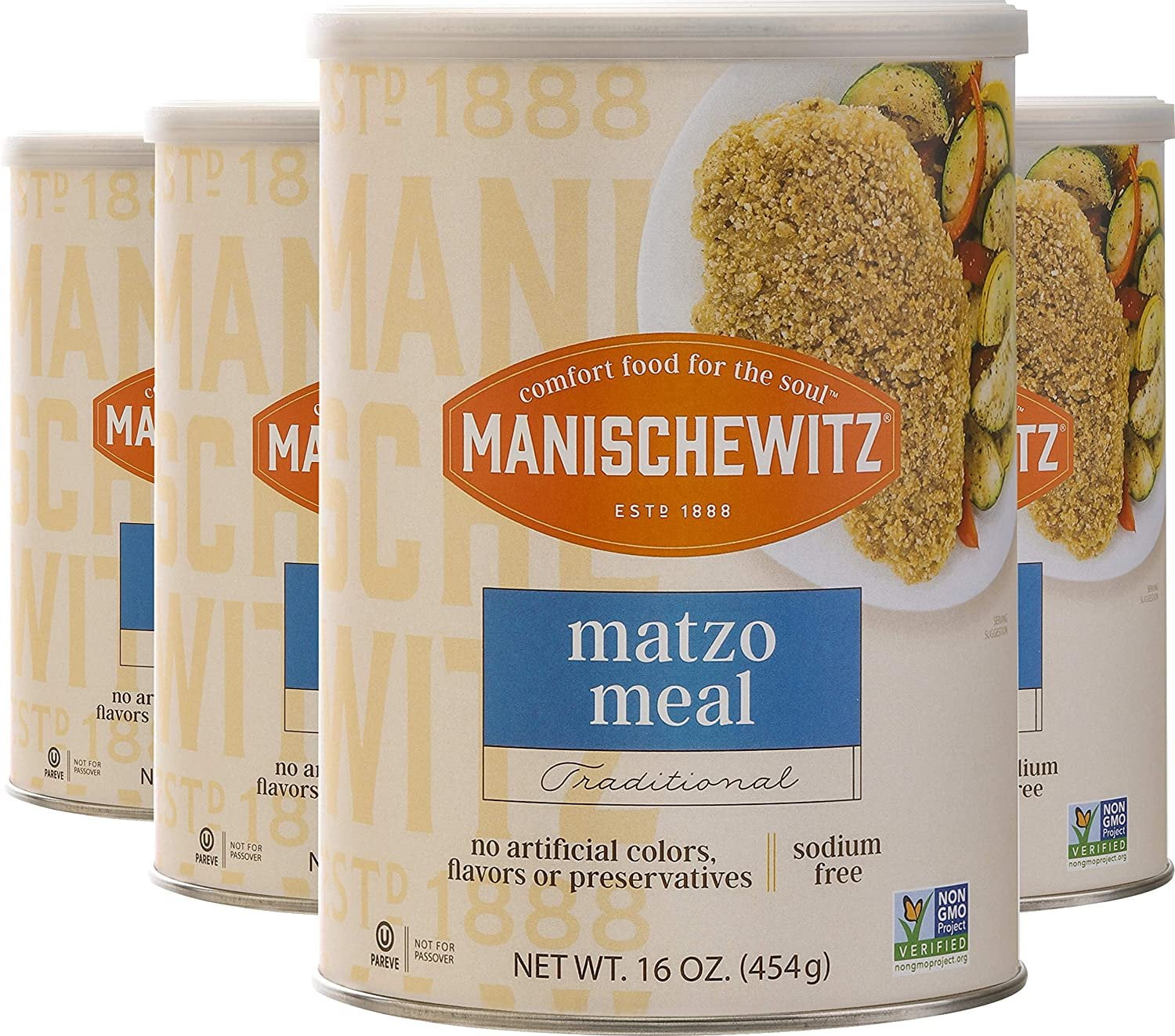 MANISCHEWITZ Matzo Meal Canister, 16Ounce Tubes Pack of 4