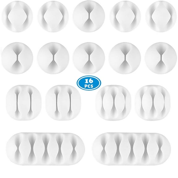 NimJoy 34 Slots(16 Pack) White Desktop Cable Organizers Holiday Wires Clips Adhesive Cord Holders Management