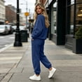 thumbnail image 3 of Women 2 Piece Outfits Fall Sweatsuit Lounge Set | Long Sleeve Drop Shoulder Crewneck Sweatshirt,Wide Leg Sweatpants,Casual Tracksuit,Winter Vacation Travel Outfits Navy XL, 3 of 6