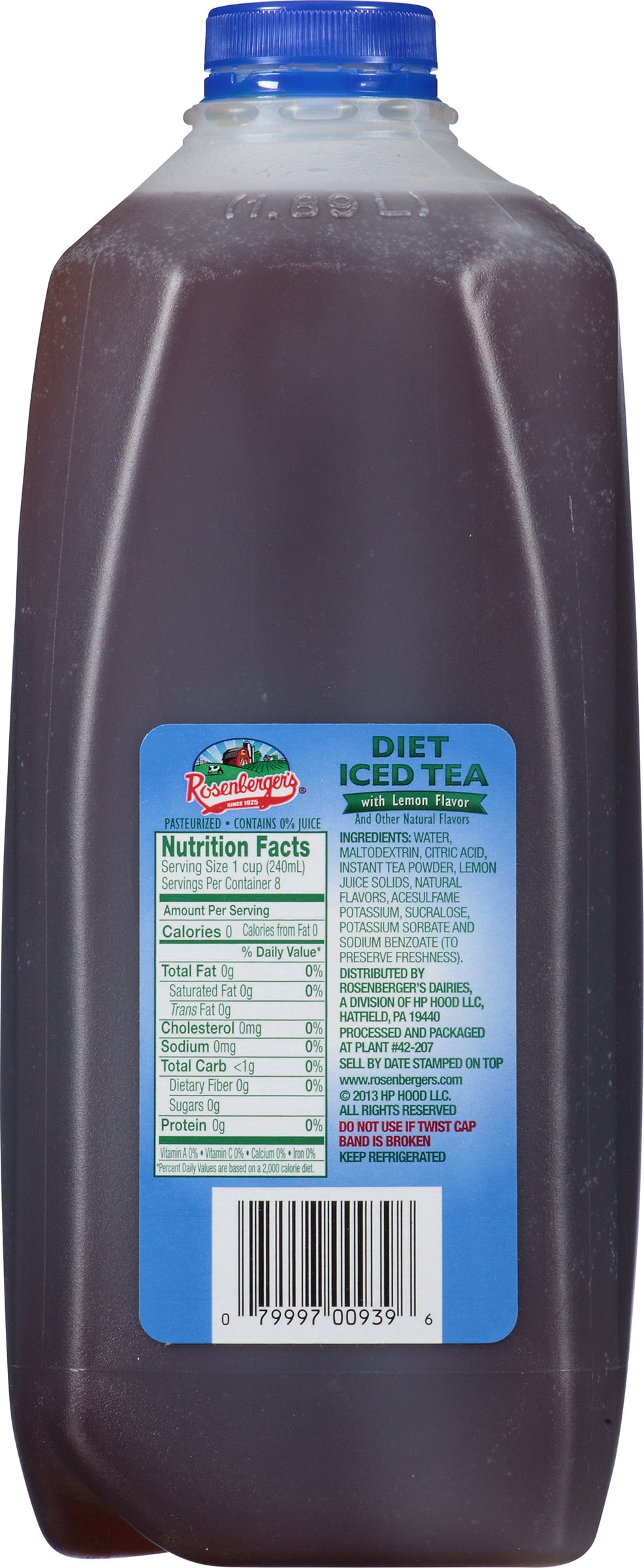 Rosenberger's Diet Lemon Flavor Iced Tea, Half Gallon
