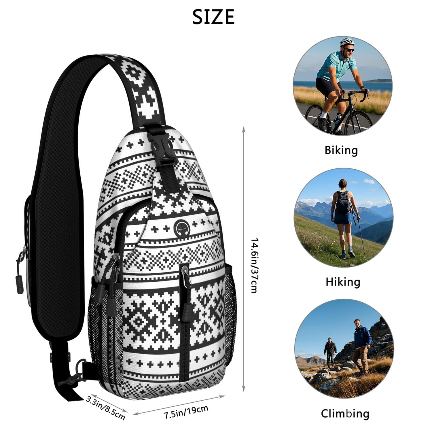 Baseball and Football Print Sling Bag for Boys – Lightweight Durable Polyester Crossbody Backpack with Secure Zippers, Large Compartments, Mesh Side Pockets for Training, Competition, and Outdoor Play