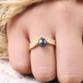 thumbnail image 3 of Natural Black Pearl Wedding Ring, Delicate Women CZ Diamond Stacking Ring, Yellow Gold Plated Bridesmaid Jewelry Promise Gift Ring For Women, 3 of 5
