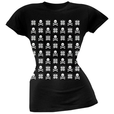 Juniors Snowflake - Skull And Crossbones Snowflake Ugly Christmas Sweater Black Juniors T-Shirt