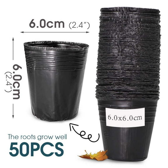 50pcs Plastic Black Seedling Nursery Pots Seed Starting Grow Bag Flower Plant Breathable Container Garden Vegetable Box Cuttings