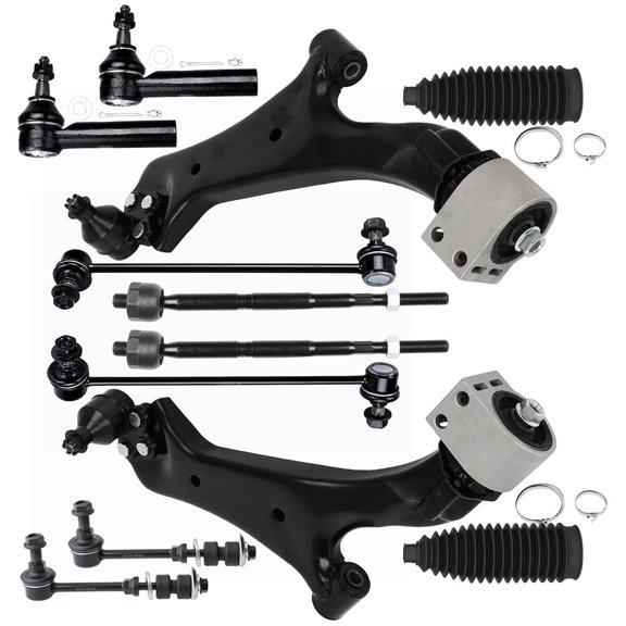 SCITOO 12pcs Suspension Kit Lower Control Arm w/ Ball Joint Inner Tie Rod End Outer Tie Rod End w/ Boots Sway Bar End Link Fit 2010-2017 For Chevrolet Equinox 2010-2017 For GMC Terrain