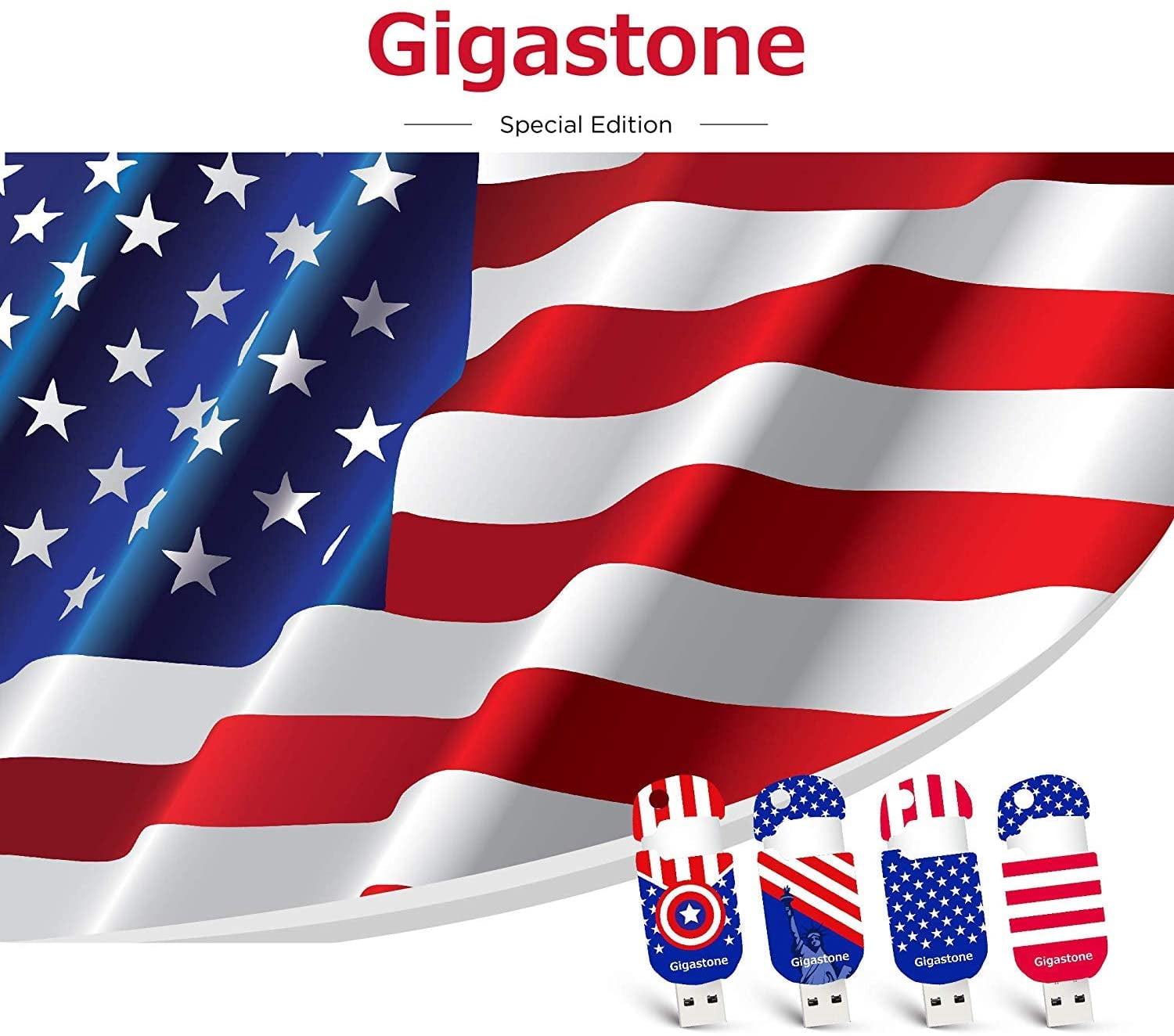 Gigastone V10 32GB 4-Pack USB2.0 Flash Drive, American Patriot Style, Capless Retractable Design Pen Drive