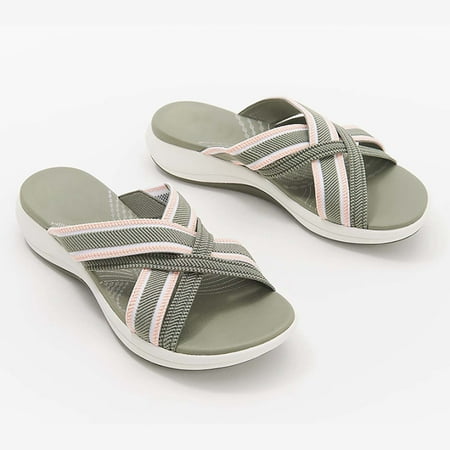 

pafei tyugd Womens Wedge Flip Flops Sandals Upgrade Elastic Cross Correction Slides Sandals Summer Comfortable Platform Bohemia Casual Thong Sandal Size 4.5