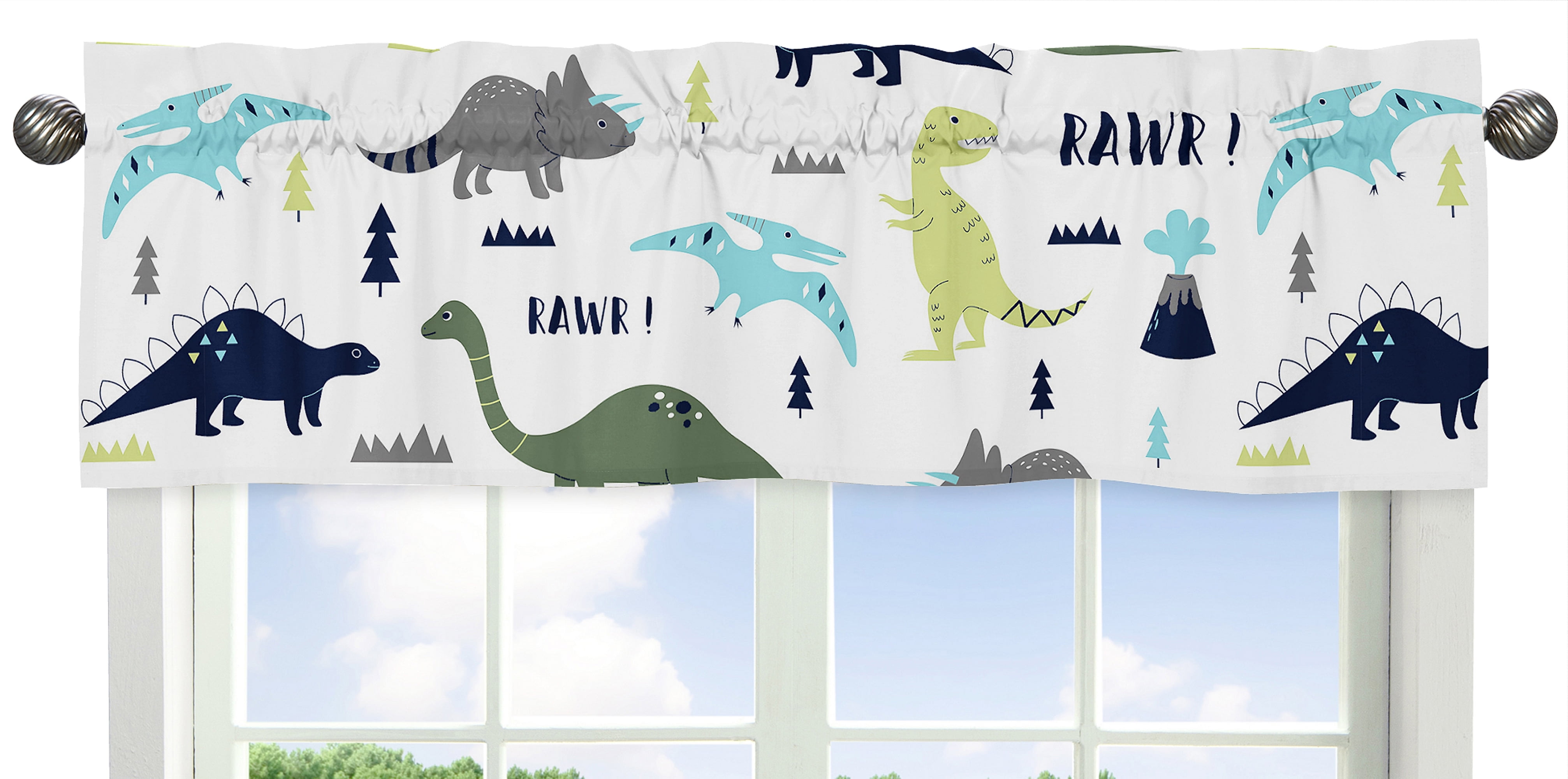 Sweet Jojo Designs Window Treatment Valance for Blue and Green Modern Dinosaur Collection
