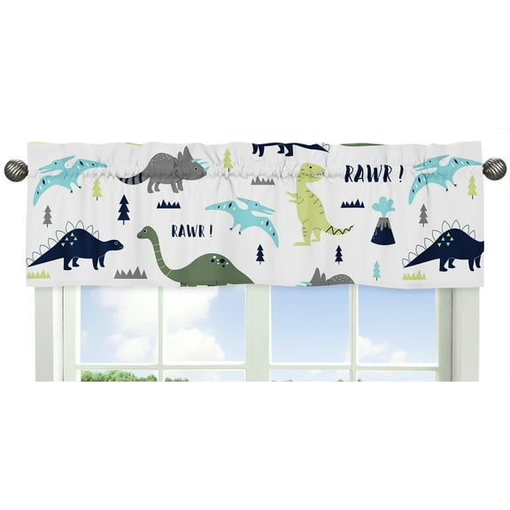 Sweet Jojo Designs Window Treatment Valance for Blue and Green Modern Dinosaur Collection