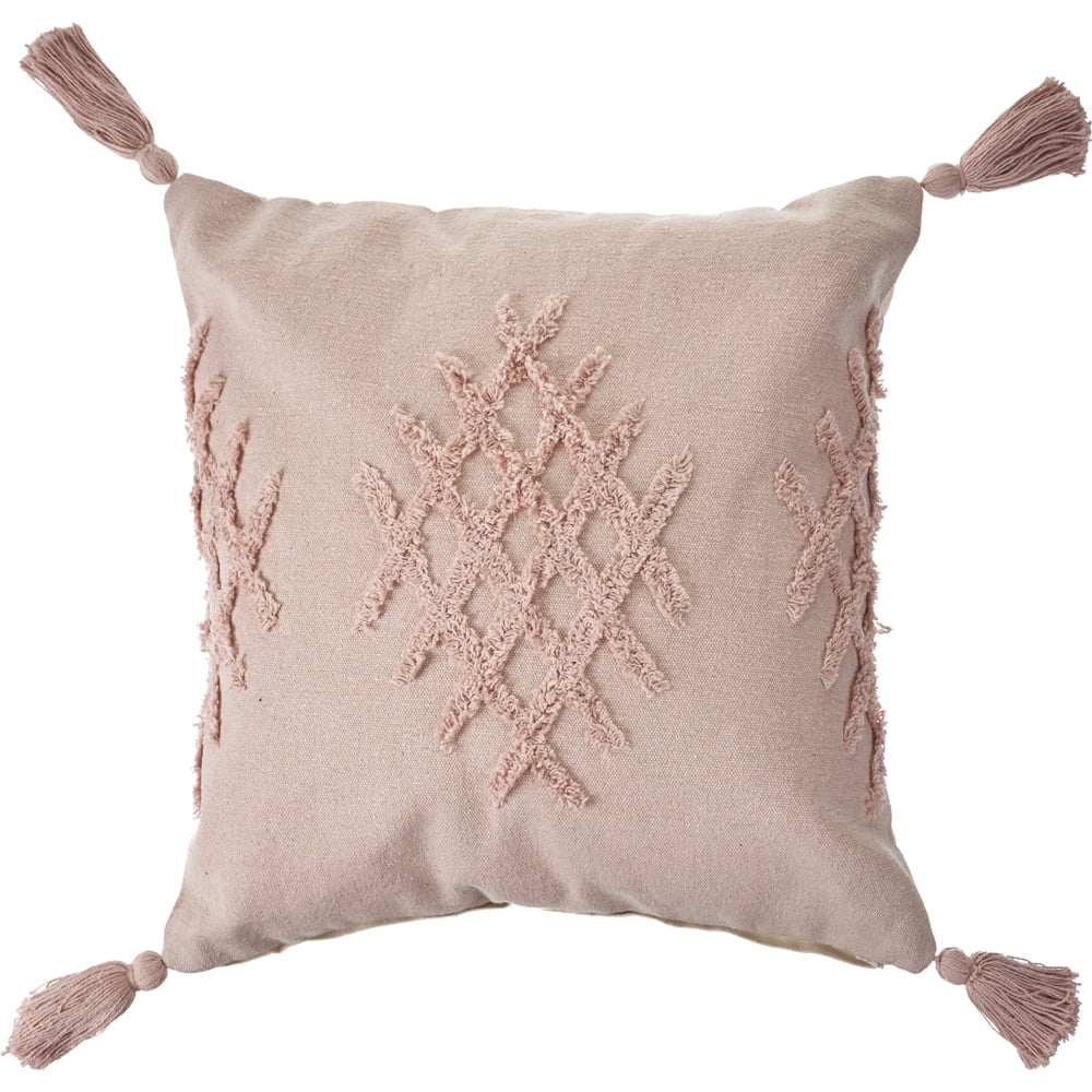 LR Home Trellis Medallion Embroidered Throw Pillow Blush