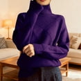 thumbnail image 2 of Women's Oversized Turtleneck Pullover Sweater Loose Solid Knit Jumper Tops Dark Purple M, 2 of 4